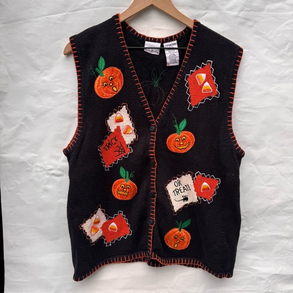 Bobbie Brooke’s // vintage black Halloween pumpkin sweater vest size XL aug1 - Picture 1 of 6